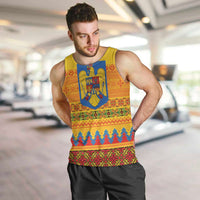 Romania Merry Christmas Men Tank Top Romania Emblem Traditional Folk Art - Polynesian Pride