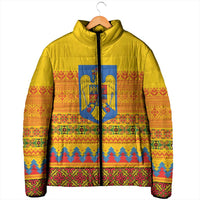 Romania Merry Christmas Padded Jacket Romania Emblem Traditional Folk Art - Polynesian Pride