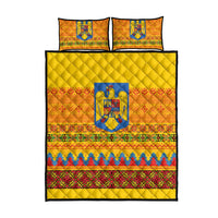 Romania Merry Christmas Quilt Bed Set Romania Emblem Traditional Folk Art - Polynesian Pride