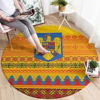 Romania Merry Christmas Round Carpet Romania Emblem Traditional Folk Art - Polynesian Pride