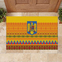 Romania Merry Christmas Rubber Doormat Romania Emblem Traditional Folk Art - Polynesian Pride