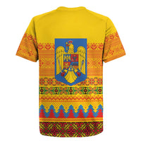 Romania Merry Christmas Rugby Jersey Romania Emblem Traditional Folk Art - Polynesian Pride