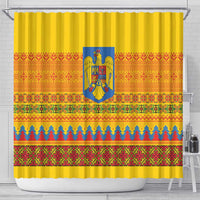 Romania Merry Christmas Shower Curtain Romania Emblem Traditional Folk Art - Polynesian Pride