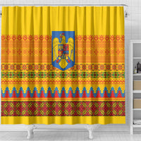 Romania Merry Christmas Shower Curtain Romania Emblem Traditional Folk Art - Polynesian Pride