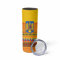 Romania Merry Christmas Skinny Tumbler Romania Emblem Traditional Folk Art - Polynesian Pride