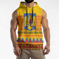 Romania Merry Christmas Sleeveless Hoodie Romania Emblem Traditional Folk Art - Polynesian Pride