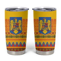 Romania Merry Christmas Tumbler Cup Romania Emblem Traditional Folk Art - Polynesian Pride