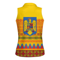 Romania Merry Christmas Women Sleeveless Polo Shirt Romania Emblem Traditional Folk Art - Polynesian Pride