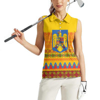 Romania Merry Christmas Women Sleeveless Polo Shirt Romania Emblem Traditional Folk Art - Polynesian Pride