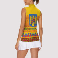 Romania Merry Christmas Women Sleeveless Polo Shirt Romania Emblem Traditional Folk Art - Polynesian Pride