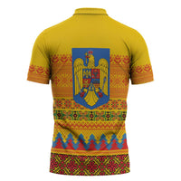 Romania Merry Christmas Zipper Polo Shirt Romania Emblem Traditional Folk Art - Polynesian Pride