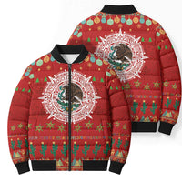 Mexico Merry Christmas Bomber Puffer Jacket Mexican Cultural Emblem Xmas Style - Polynesian Pride