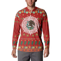 Mexico Merry Christmas Button Sweatshirt Mexican Cultural Emblem Xmas Style - Polynesian Pride
