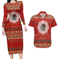 Mexico Merry Christmas Couples Matching Long Sleeve Bodycon Dress and Hawaiian Shirt Mexican Cultural Emblem Xmas Style - Polynesian Pride