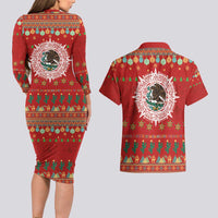 Mexico Merry Christmas Couples Matching Long Sleeve Bodycon Dress and Hawaiian Shirt Mexican Cultural Emblem Xmas Style - Polynesian Pride