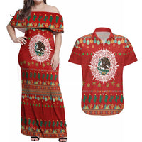 Mexico Merry Christmas Couples Matching Off Shoulder Maxi Dress and Hawaiian Shirt Mexican Cultural Emblem Xmas Style - Polynesian Pride