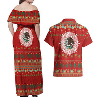 Mexico Merry Christmas Couples Matching Off Shoulder Maxi Dress and Hawaiian Shirt Mexican Cultural Emblem Xmas Style - Polynesian Pride
