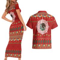 Mexico Merry Christmas Couples Matching Short Sleeve Bodycon Dress and Hawaiian Shirt Mexican Cultural Emblem Xmas Style - Polynesian Pride