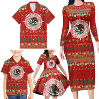 Mexico Merry Christmas Family Matching Long Sleeve Bodycon Dress and Hawaiian Shirt Mexican Cultural Emblem Xmas Style - Polynesian Pride