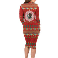 Mexico Merry Christmas Family Matching Long Sleeve Bodycon Dress and Hawaiian Shirt Mexican Cultural Emblem Xmas Style - Polynesian Pride