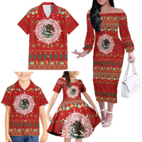 Mexico Merry Christmas Family Matching Off The Shoulder Long Sleeve Dress and Hawaiian Shirt Mexican Cultural Emblem Xmas Style - Polynesian Pride
