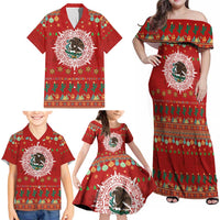 Mexico Merry Christmas Family Matching Off Shoulder Maxi Dress and Hawaiian Shirt Mexican Cultural Emblem Xmas Style - Polynesian Pride