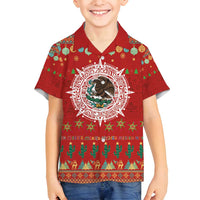 Mexico Merry Christmas Family Matching Off Shoulder Short Dress and Hawaiian Shirt Mexican Cultural Emblem Xmas Style - Polynesian Pride