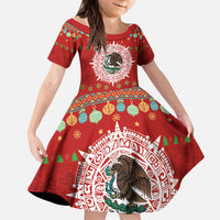 Mexico Merry Christmas Kid Short Sleeve Dress Mexican Cultural Emblem Xmas Style - Polynesian Pride