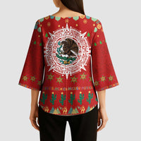 Mexico Merry Christmas Kimono Sleeve Blouse Mexican Cultural Emblem Xmas Style - Polynesian Pride