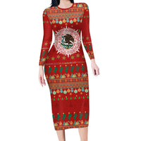 Mexico Merry Christmas Long Sleeve Bodycon Dress Mexican Cultural Emblem Xmas Style - Polynesian Pride