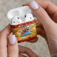 Hawaii Mele Kalikimaka AirPods Case Funny Santa Claus Surfing on Tropical Plants - Polynesian Pride