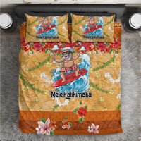 Hawaii Mele Kalikimaka Bedding Set Funny Santa Claus Surfing on Tropical Plants - Polynesian Pride