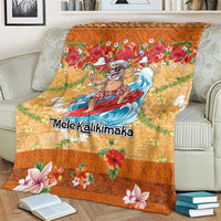 Hawaii Mele Kalikimaka Blanket Funny Santa Claus Surfing on Tropical Plants - Polynesian Pride