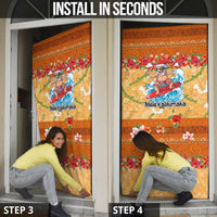 Hawaii Mele Kalikimaka Door Cover Funny Santa Claus Surfing on Tropical Plants - Polynesian Pride