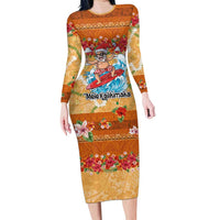 Hawaii Mele Kalikimaka Family Matching Long Sleeve Bodycon Dress and Hawaiian Shirt Funny Santa Claus Surfing on Tropical Plants - Polynesian Pride
