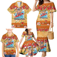 Hawaii Mele Kalikimaka Family Matching Mermaid Dress and Hawaiian Shirt Funny Santa Claus Surfing on Tropical Plants - Polynesian Pride