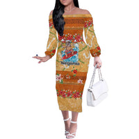 Hawaii Mele Kalikimaka Family Matching Off The Shoulder Long Sleeve Dress and Hawaiian Shirt Funny Santa Claus Surfing on Tropical Plants - Polynesian Pride