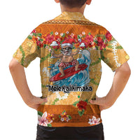 Hawaii Mele Kalikimaka Family Matching Off Shoulder Short Dress and Hawaiian Shirt Funny Santa Claus Surfing on Tropical Plants LT03 - Polynesian Pride