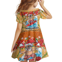 Hawaii Mele Kalikimaka Family Matching Off Shoulder Short Dress and Hawaiian Shirt Funny Santa Claus Surfing on Tropical Plants LT03 - Polynesian Pride