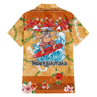 Hawaii Mele Kalikimaka Family Matching Off Shoulder Short Dress and Hawaiian Shirt Funny Santa Claus Surfing on Tropical Plants LT03 - Polynesian Pride