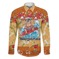 Hawaii Mele Kalikimaka Family Matching Off Shoulder Short Dress and Hawaiian Shirt Funny Santa Claus Surfing on Tropical Plants LT03 Dad's Shirt - Long Sleeve Multicolor - Polynesian Pride