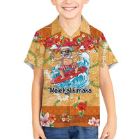 Hawaii Mele Kalikimaka Family Matching Off Shoulder Short Dress and Hawaiian Shirt Funny Santa Claus Surfing on Tropical Plants LT03 Son's Shirt Multicolor - Polynesian Pride