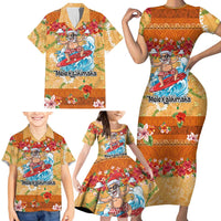 Hawaii Mele Kalikimaka Family Matching Short Sleeve Bodycon Dress and Hawaiian Shirt Funny Santa Claus Surfing on Tropical Plants - Polynesian Pride
