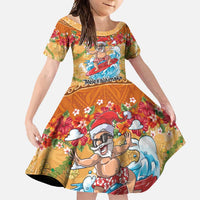 Hawaii Mele Kalikimaka Family Matching Summer Maxi Dress and Hawaiian Shirt Funny Santa Claus Surfing on Tropical Plants - Polynesian Pride
