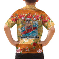 Hawaii Mele Kalikimaka Family Matching Tank Maxi Dress and Hawaiian Shirt Funny Santa Claus Surfing on Tropical Plants - Polynesian Pride