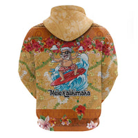 Hawaii Mele Kalikimaka Hoodie Funny Santa Claus Surfing on Tropical Plants - Polynesian Pride