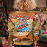Hawaii Mele Kalikimaka Kid Ugly Christmas Sweater Funny Santa Claus Surfing on Tropical Plants - Polynesian Pride
