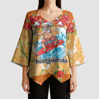 Hawaii Mele Kalikimaka Kimono Sleeve Blouse Funny Santa Claus Surfing on Tropical Plants - Polynesian Pride