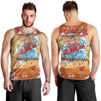Hawaii Mele Kalikimaka Men Tank Top Funny Santa Claus Surfing on Tropical Plants - Polynesian Pride
