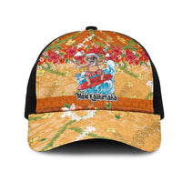 Hawaii Mele Kalikimaka Mesh Trucker Cap Funny Santa Claus Surfing on Tropical Plants - Polynesian Pride
